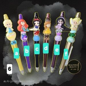 Princess Character Pen Set - Gold, Purple, Black